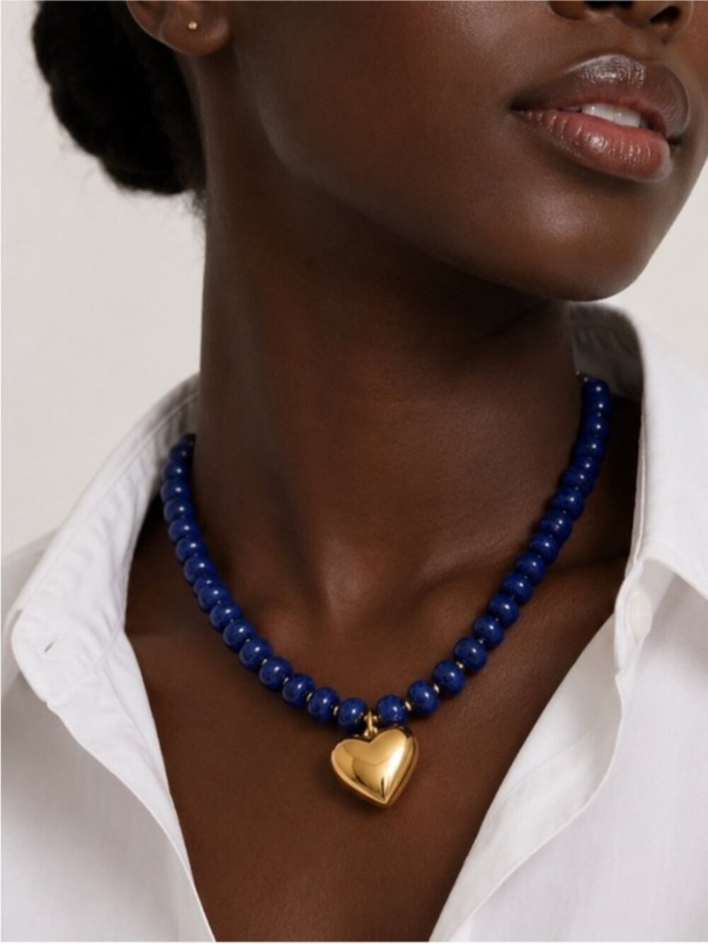 New! Coastal Preppy Colorful Blue Beaded Heart Dopamine Necklace NWOT